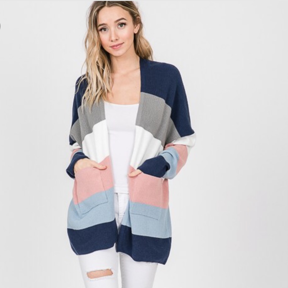5⭐️/CANDICE/ Color Block Pocket Cardigan Sweater - Picture 3 of 7
